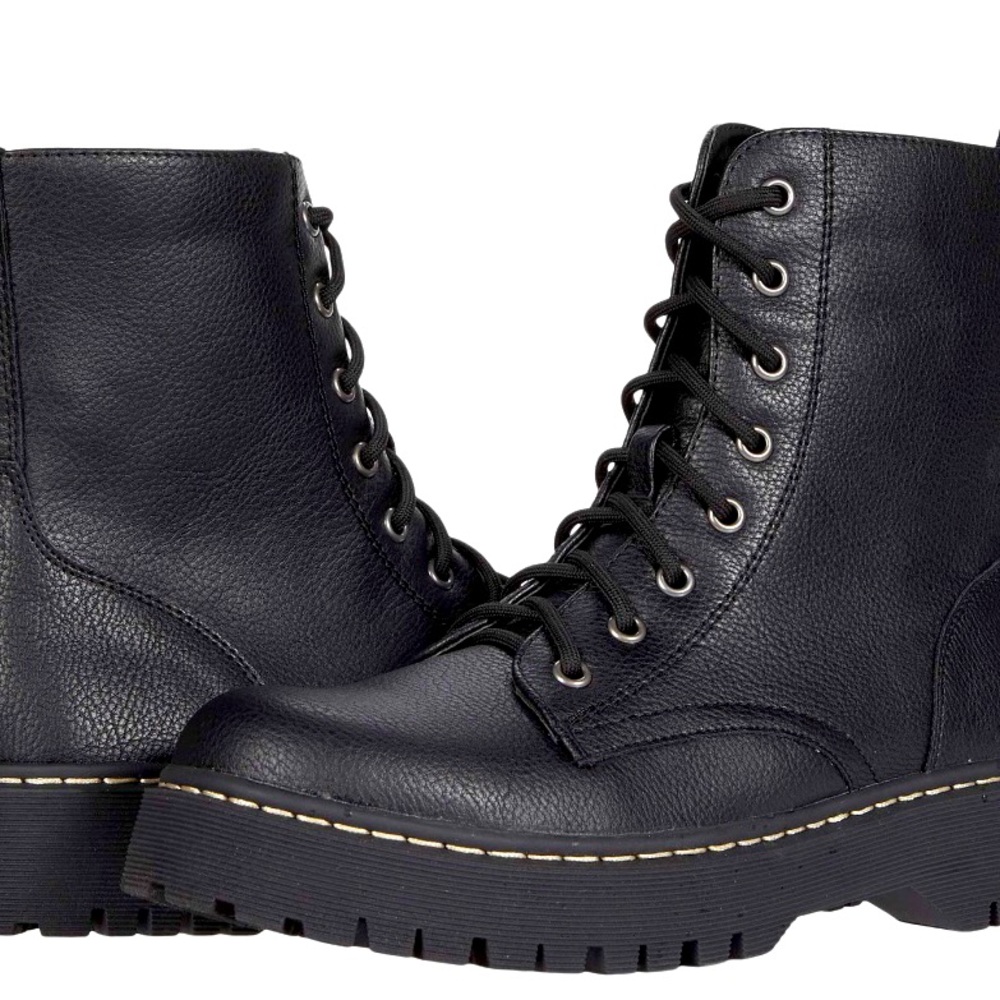 Black Leather Lace-up Combat Boots — Brand New!